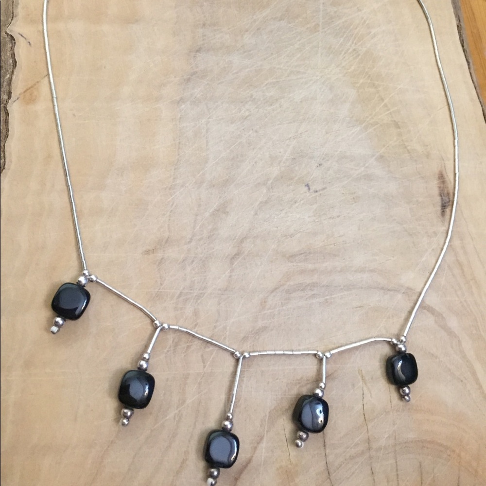 Native American 925 Sterling, silver necklace with onyx